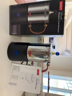 Bodum Stainless Steel Milk Frother with Black Base and Blue Accent